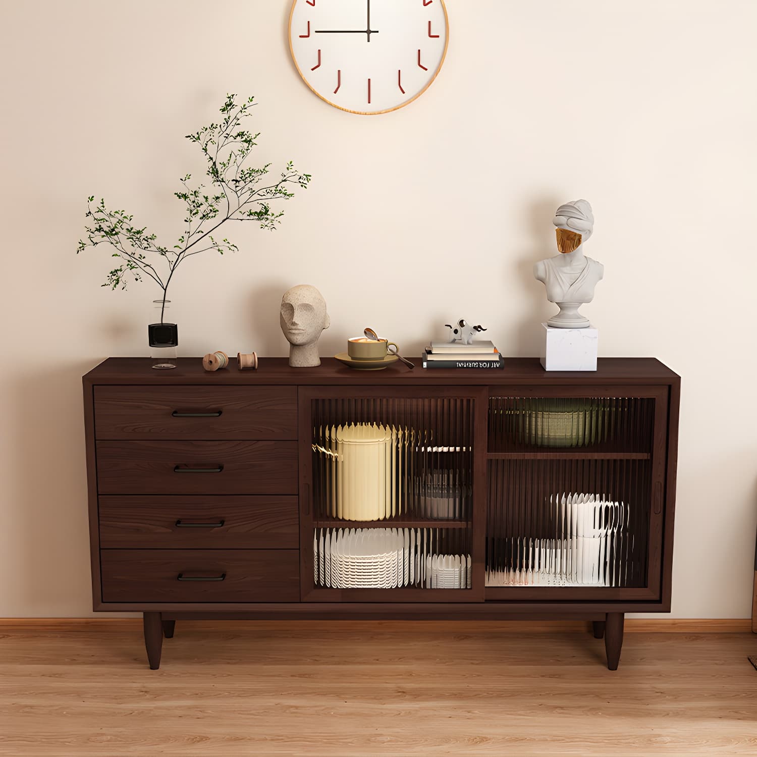 Mid-Century Modern Solid Wood Accent Cabinet with Glass Door - image 9
