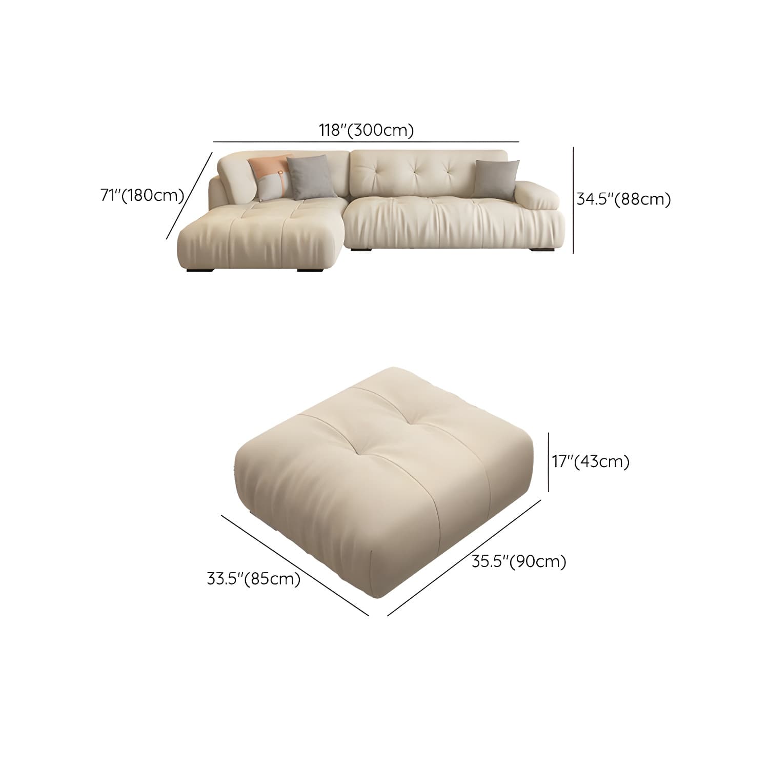 Flannel Upholstered Sectional Sofa in Gray with Scandinavian Wooden Frame - image 24