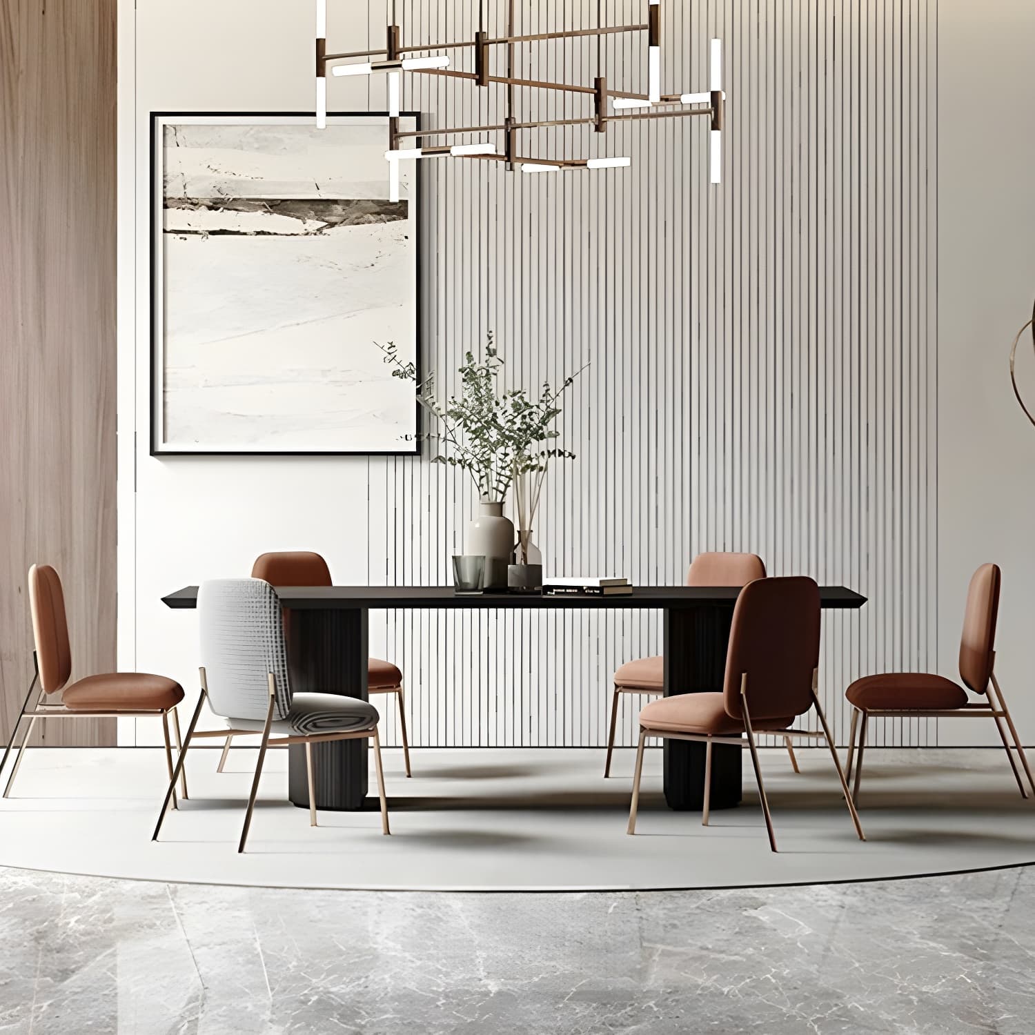 Modern Pine Wood Table for Restaurant Black Dining Table with Double Pedestal - image 10