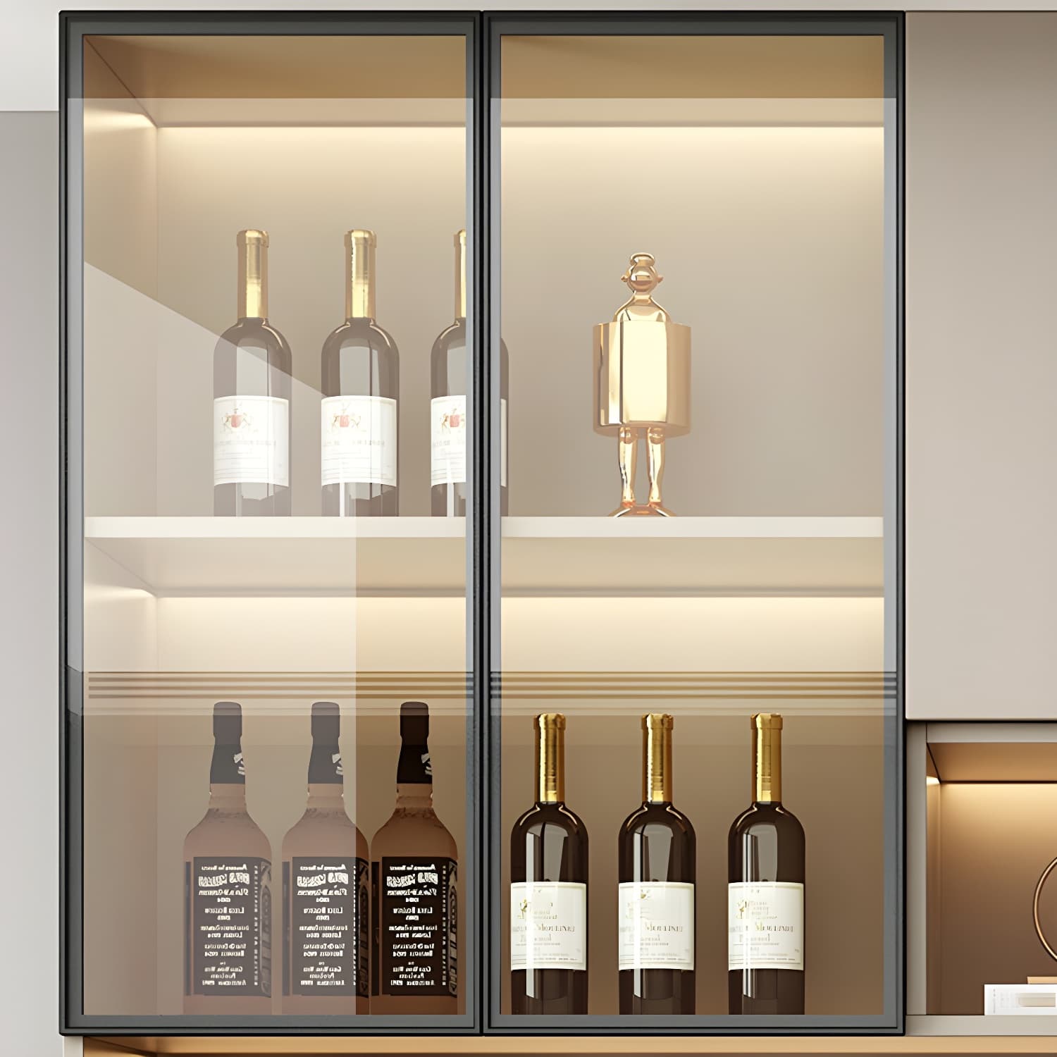 Contemporary Champagne Engineered Wood Shelves Included Sideboard with Doors - image 6