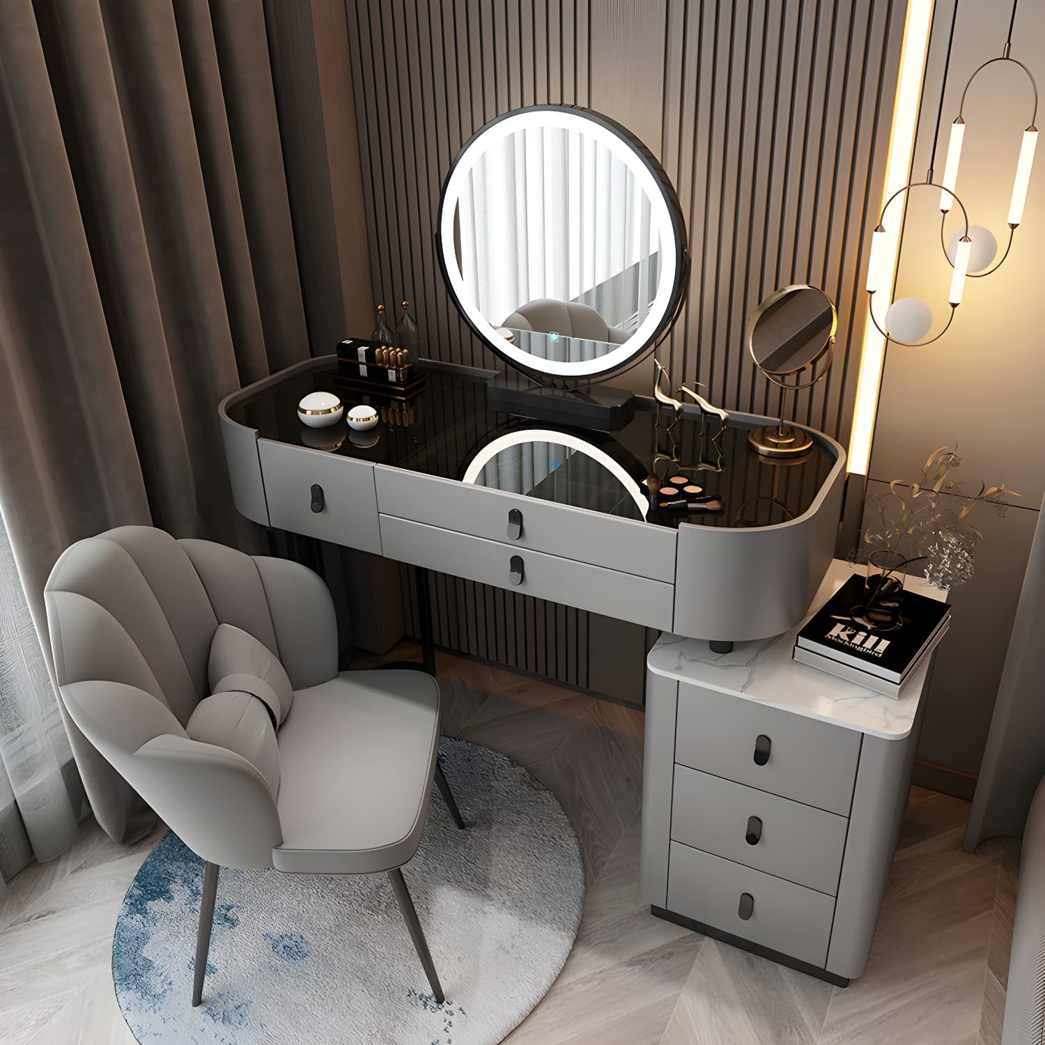 Glass/Stone Make-up Vanity Modern Vanity Dressing Table with Storage Drawers - image 4