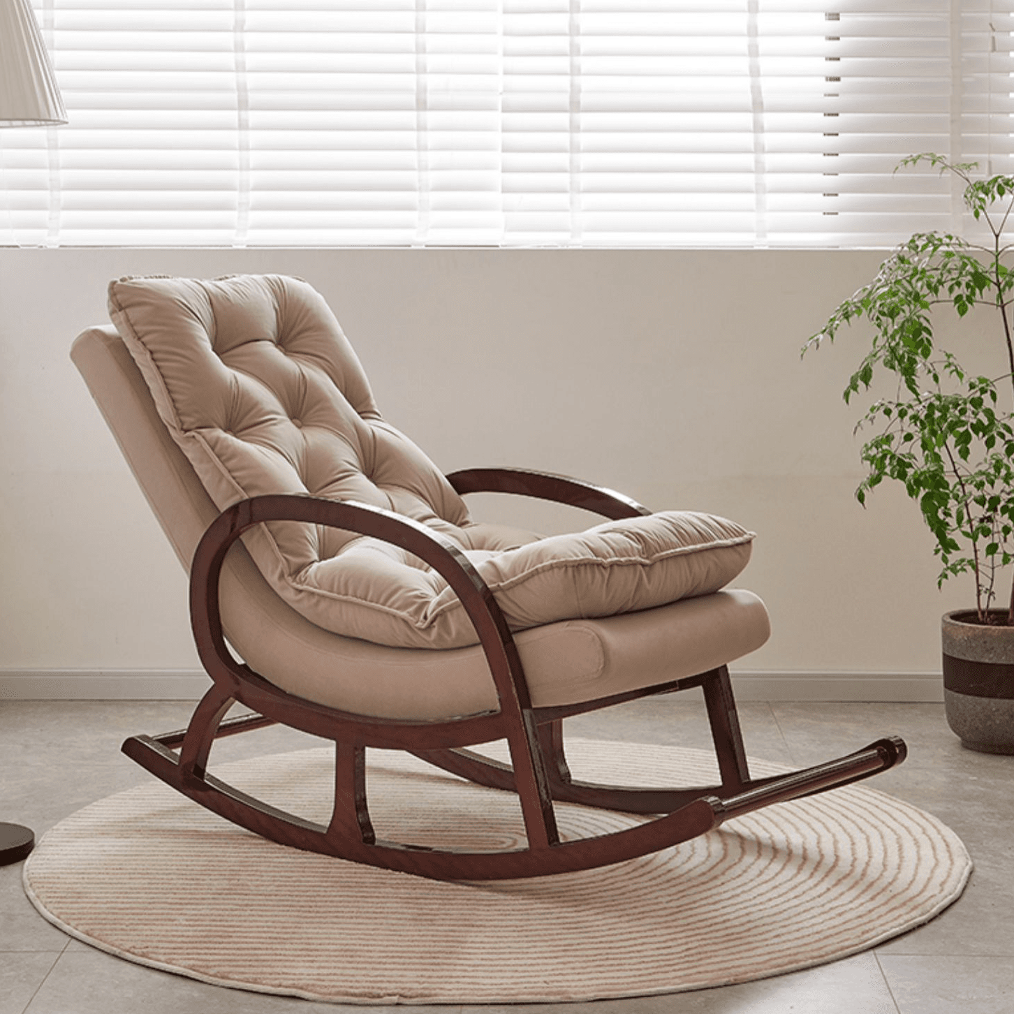 Grey/Blush/Light Green Modish Upholstered Rocking Accent Chair with Round Arm - image 11