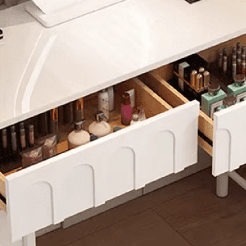 White Simplistic Large/Standard Vanity Set with Reclaimed Wood Table Top and Mirror Lights - image 5