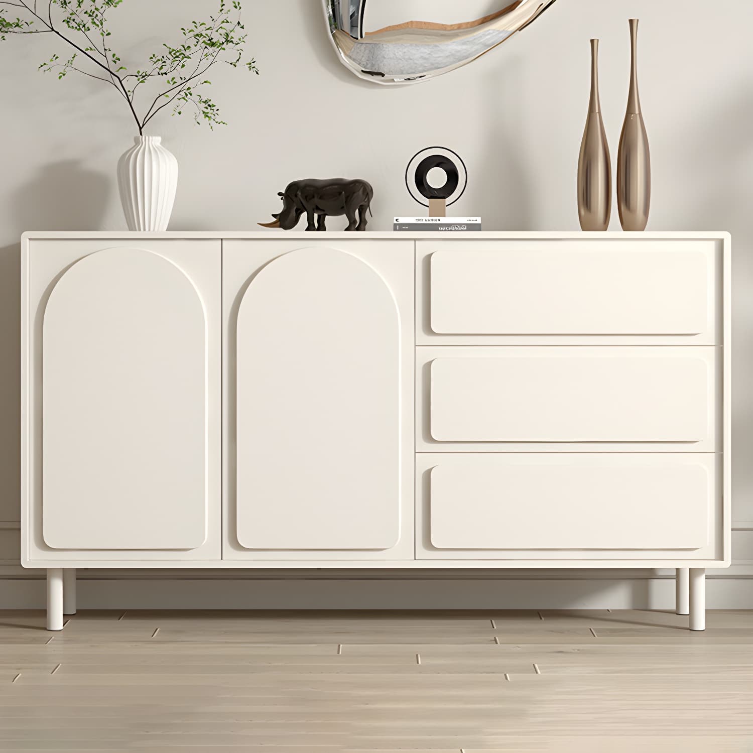 37.4"Tall White Wooden Cabinet , 3- Drawer Rectangle Accent Cabinet
