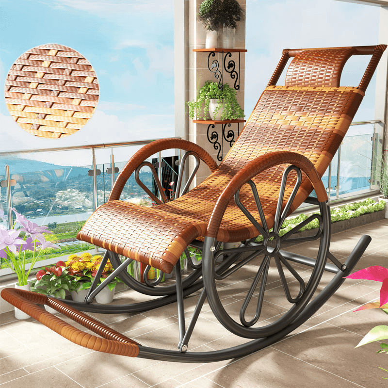 Auburn/Sage Green/Golden Synthetic Porch Rocker with Round Arm - image 3
