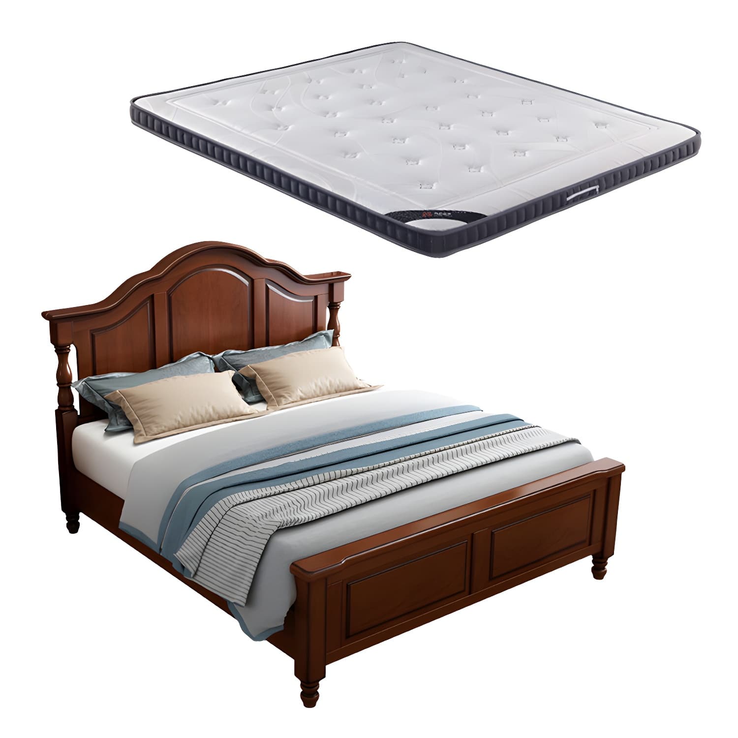 Contemporary Brown Bed Frame Solid Wood Bed with Arched Headboard - image 12