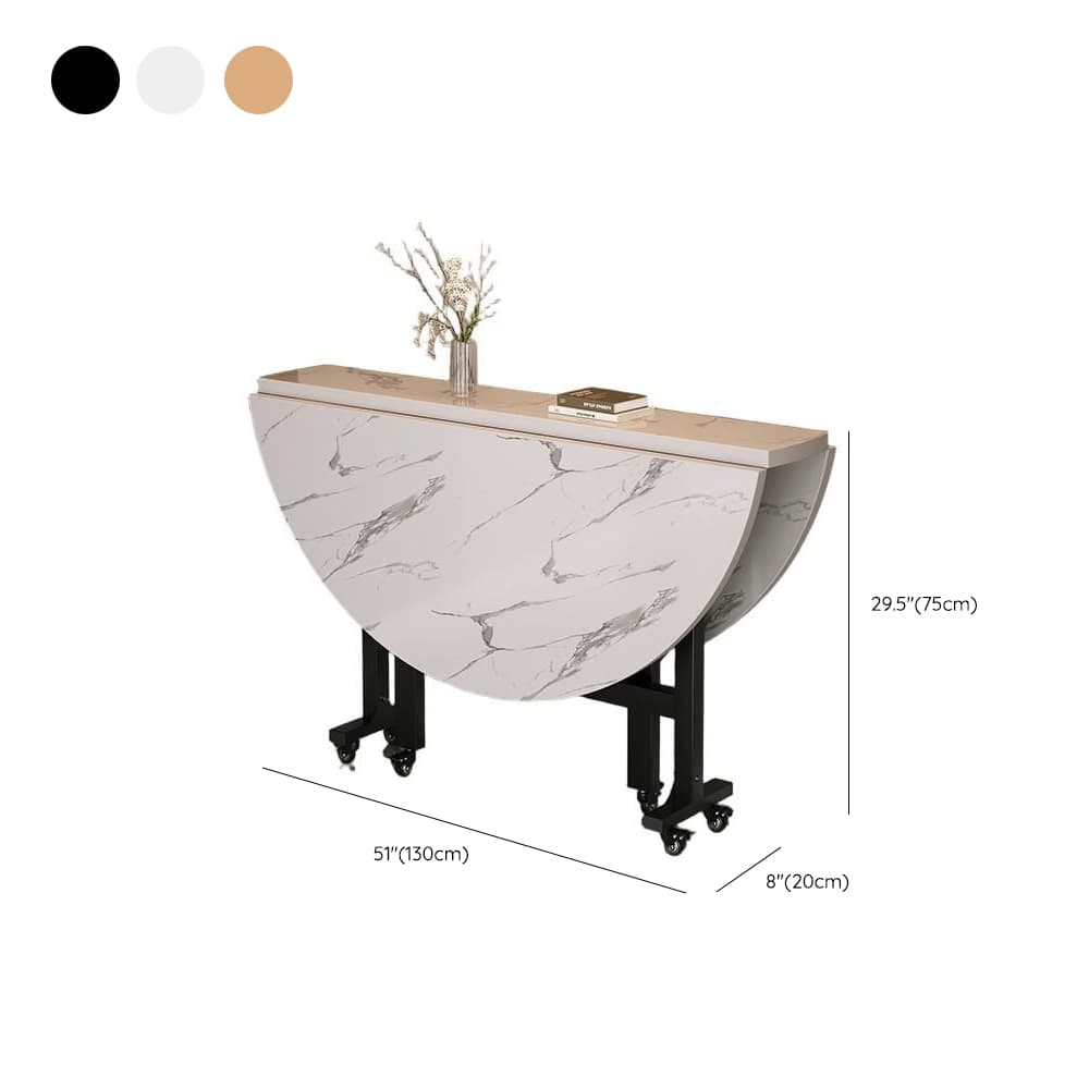 Art Deco Rounded Dining Table with Lumber Top, Foldable Leaf Mechanism, Extendable - image 11