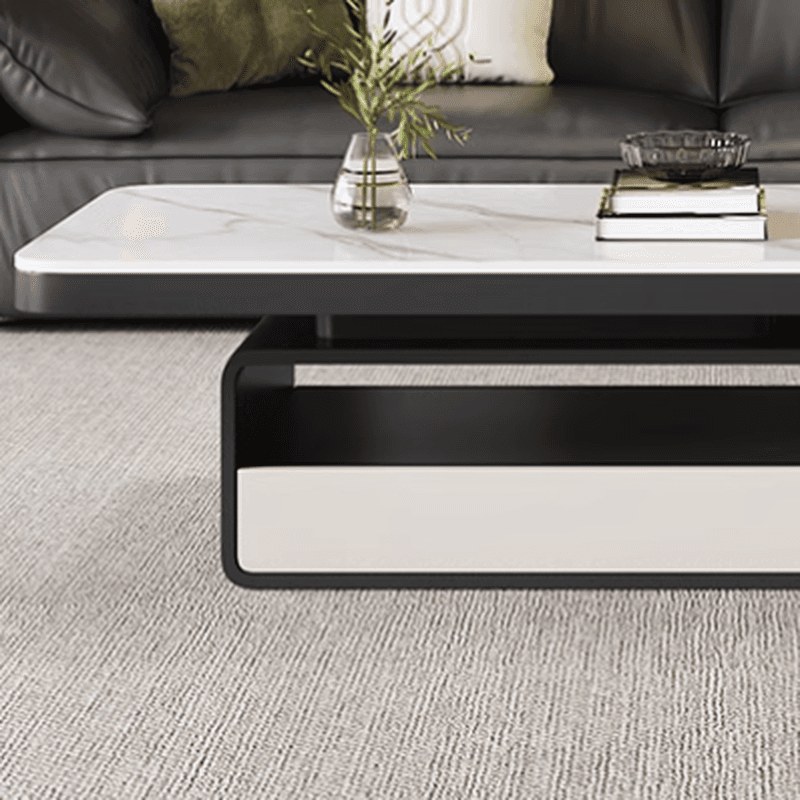 Trendy Board Game Coffee Table with Nested/Single Stone Top, Pedestal Base, Black/White Rectangular Shape, and 1 Drawer - image 6