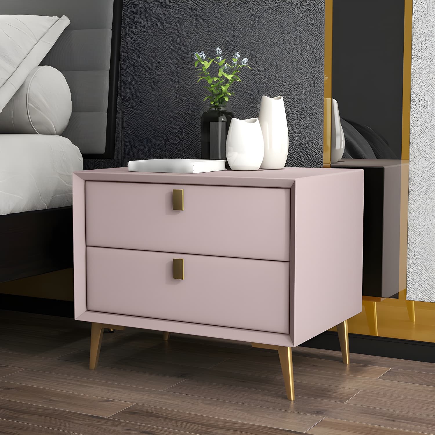 Glam 19'' Tall Bed Nightstand Solid Wood 2-drawer Legs Included Accent Table Nightstand - image 16