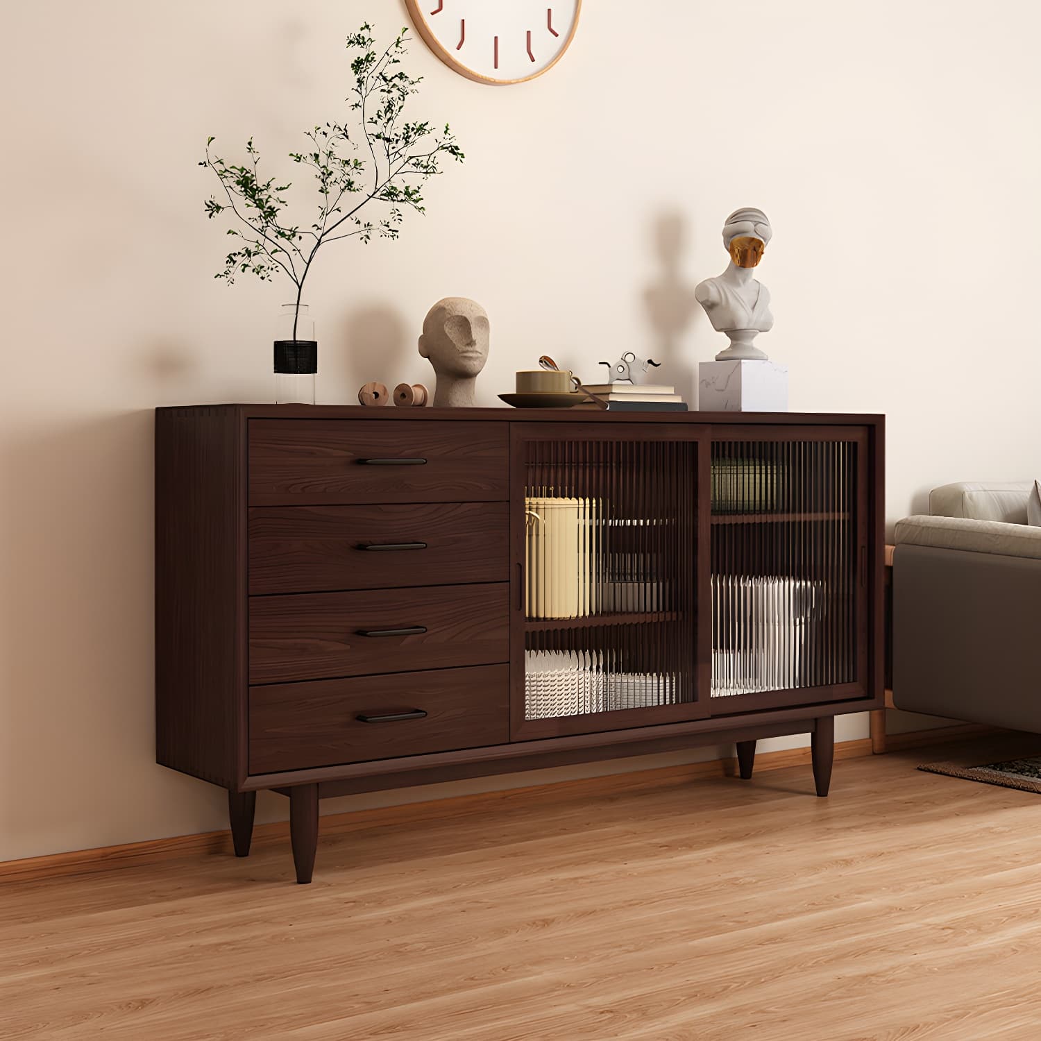 Mid-Century Modern Solid Wood Accent Cabinet with Glass Door - image 3