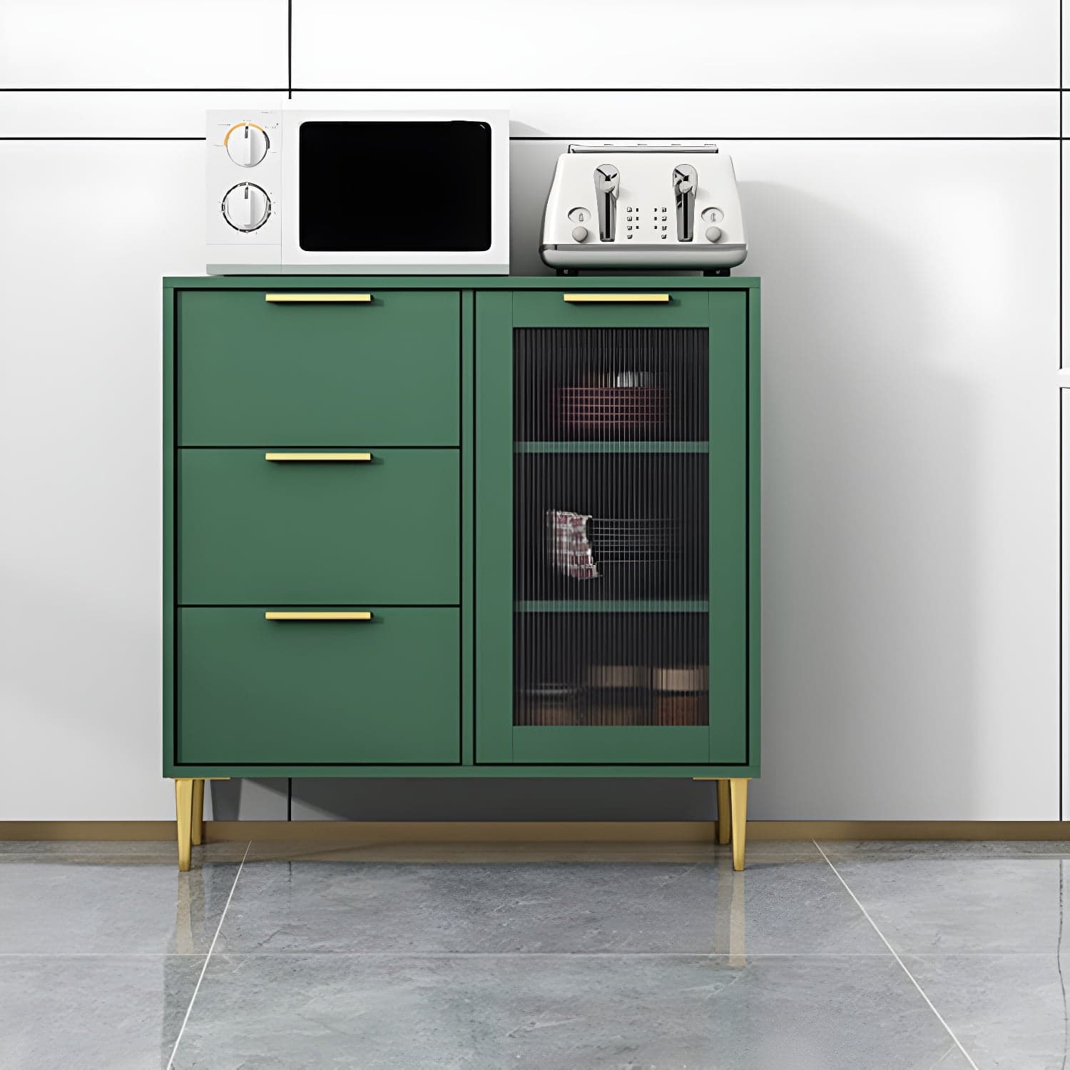 Glam Engineered Wood Sideboard Glass Doors Sideboard with Gold Legs - image 3