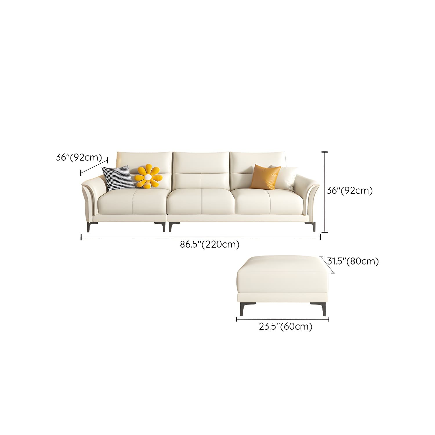 Contrast Flared Arm White Faux Leather Sectional Sofa with Cushion Back - image 14