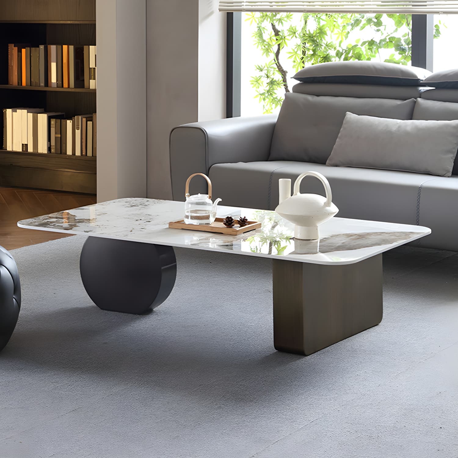 Marble White Rectangular Coffee Table Modern Round Cocktail Table