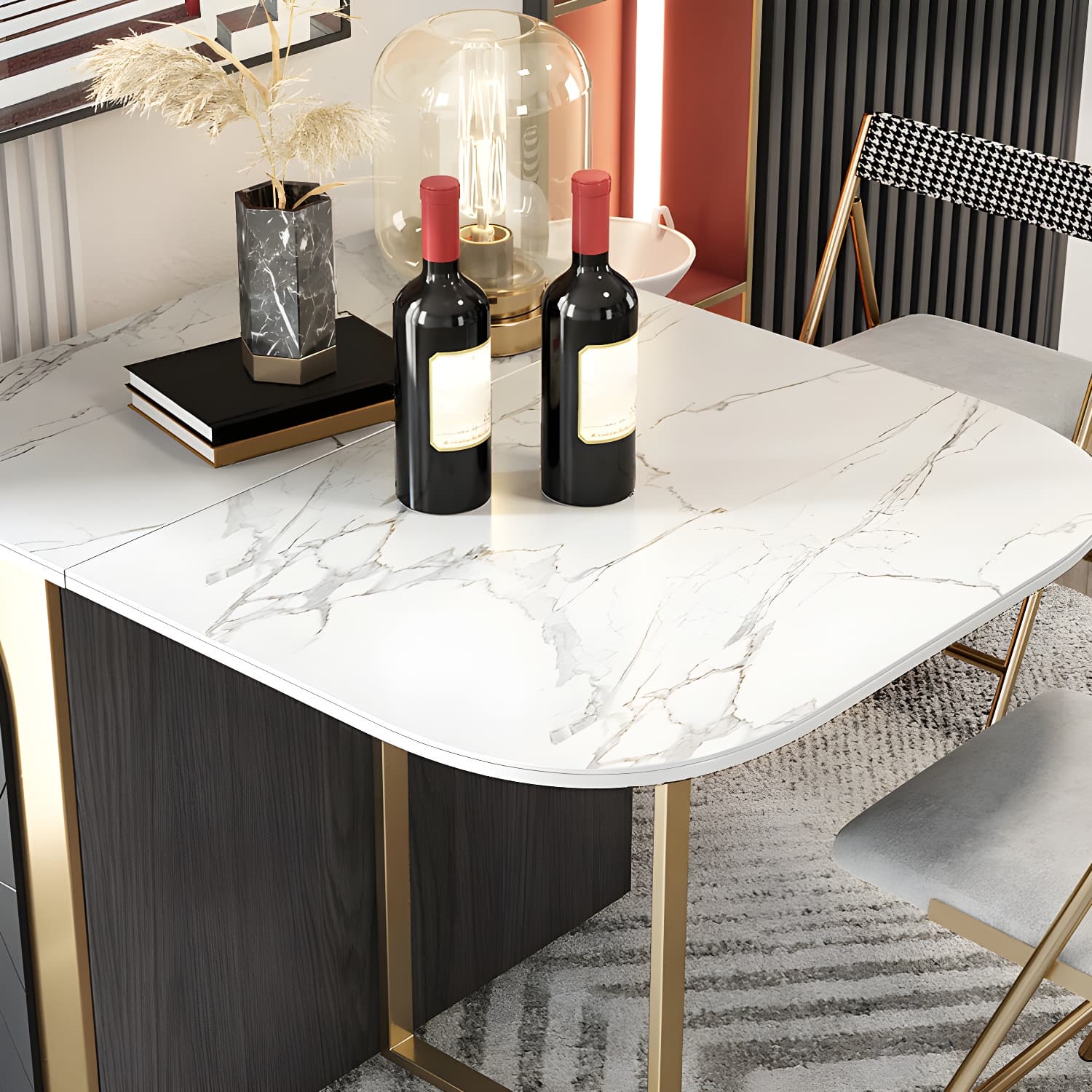 Modern 1/2/3/4/5 Pieces Rectangle Dining Table Set with Stone Top Foldable Dinette Set - image 6