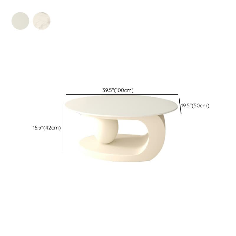 White Stone Modern Coffee Table with Abstract Steel Base for Living Room - image 10