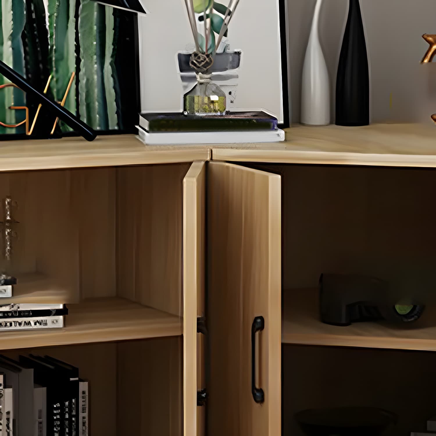 Bar Pulls Contemporary Manufactured Wood with Shelves Corner Accent Cabinet - image 17