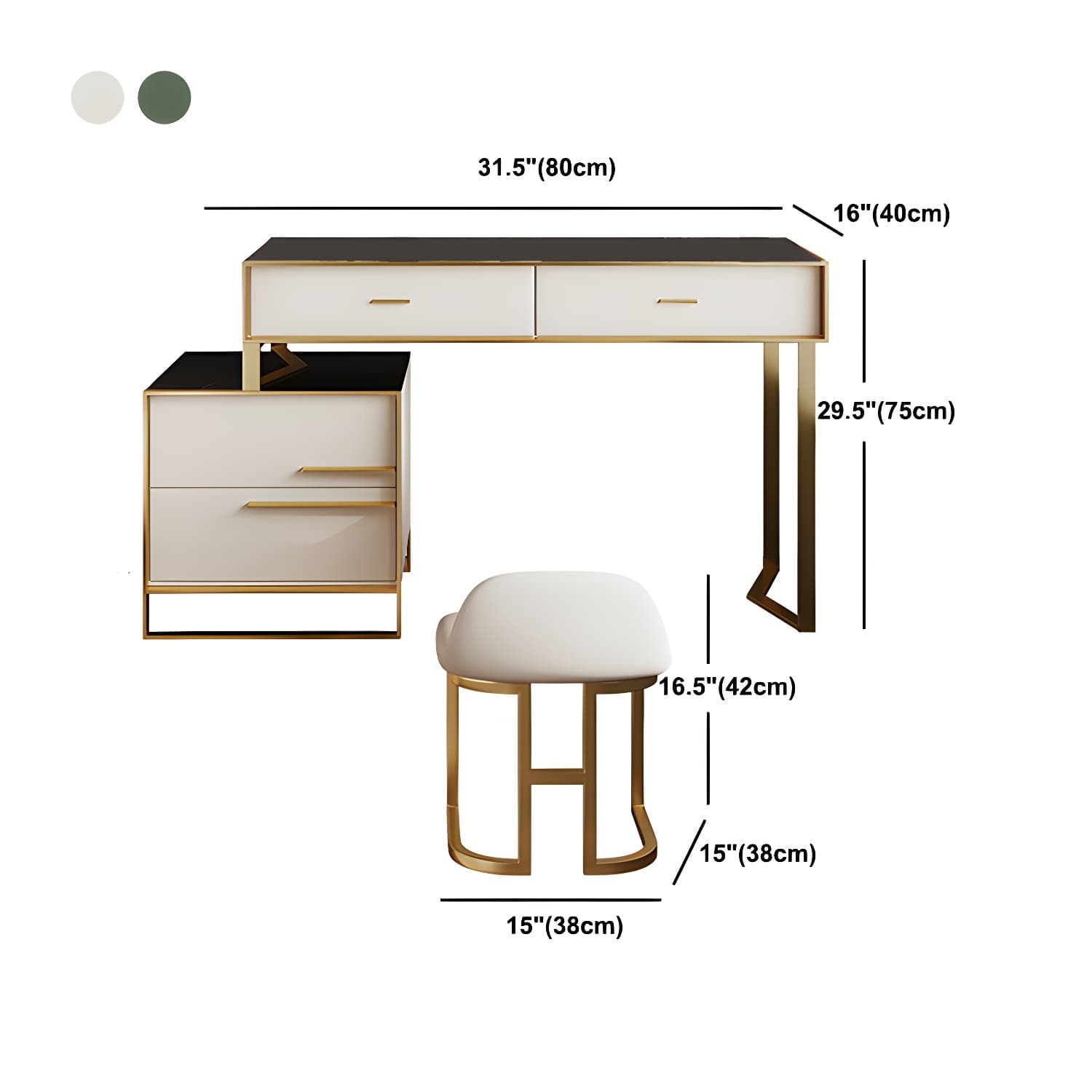 Luxurious Metal Make-up Vanity 4 Solid Wood Drawers Dressing Table - image 15