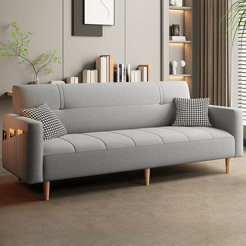 Trendy Solid Color Convertible Sofa in Light Gray/Butter Color/Coffee with Arm, 4-seater/Seats 3/2 People, Receptacle Storage, and 2 Pillows - image 9