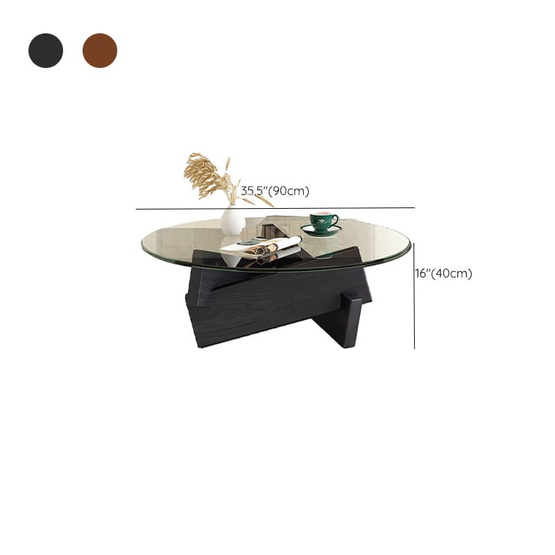 Stylish Round Glass Coffee Table with Tempered Top and Abstract Wood Base - image 21