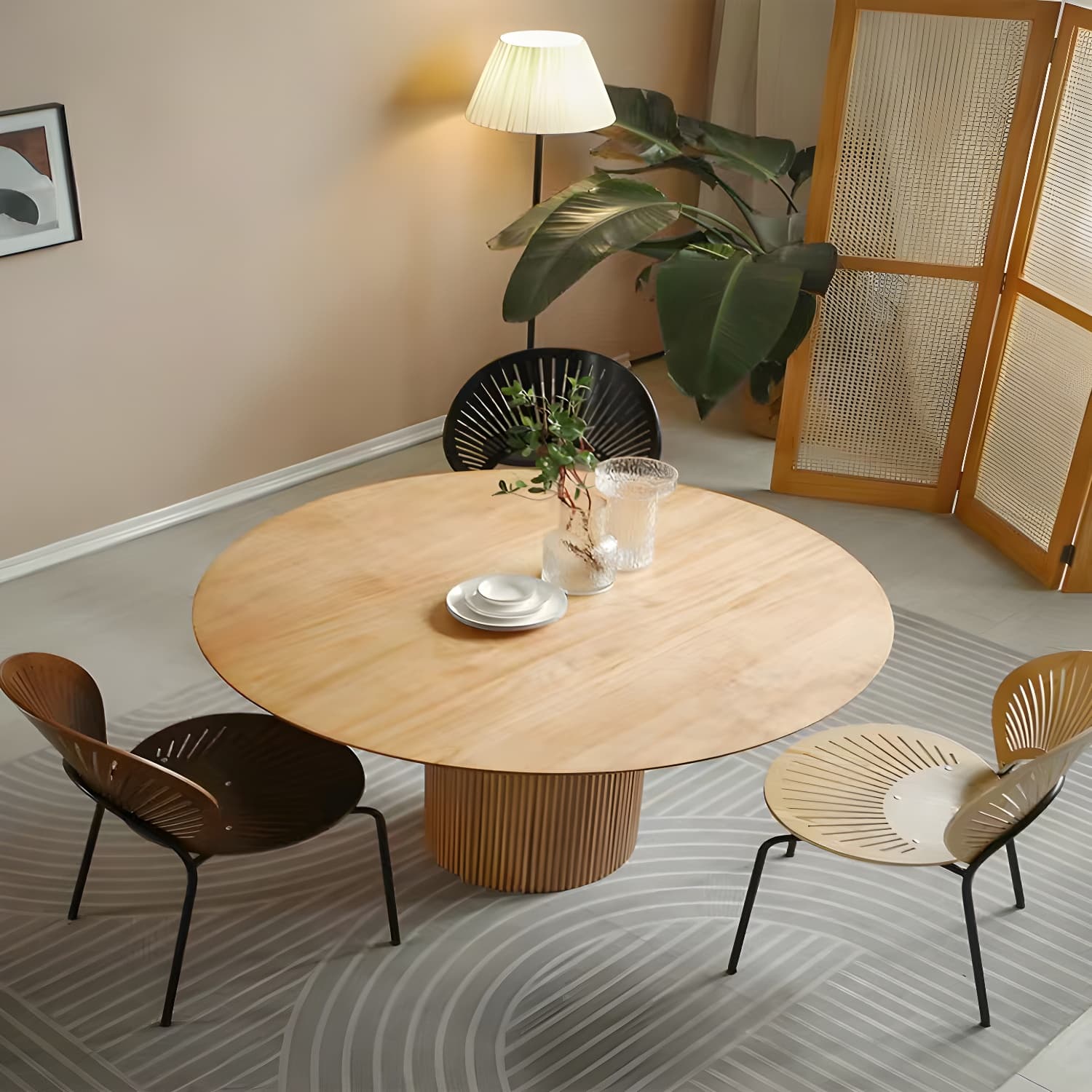 Modern Round Dining Table Pine Solid Wood Pedestal Dining Table in Natural - image 3