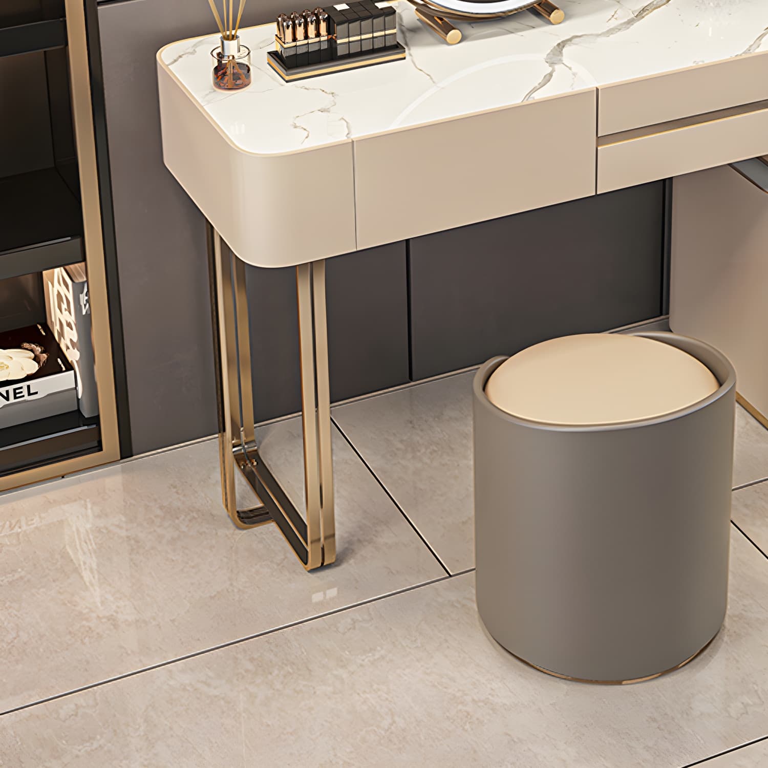 Luxurious Wood and Metal Make-up Vanity 5 Drawers & Lighted Mirror Dressing Table - image 8