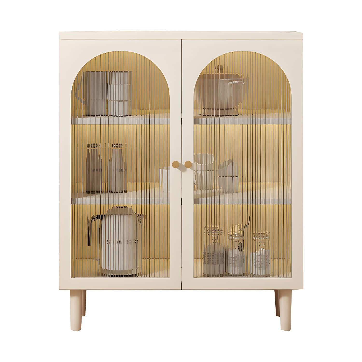White Modern Wood Sideboard Credenza with Cabinets and Shelves Included - image 9