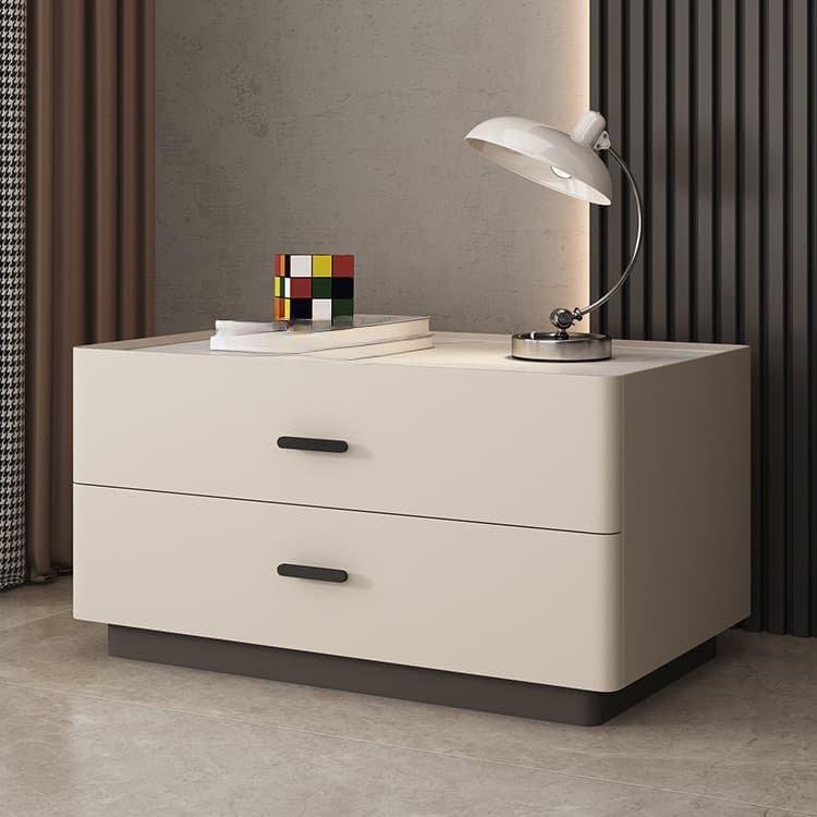 Elegant Two-Drawer Faux Leather Nightstand with Stone Countertop in Low Height for Modern Homes - image 10
