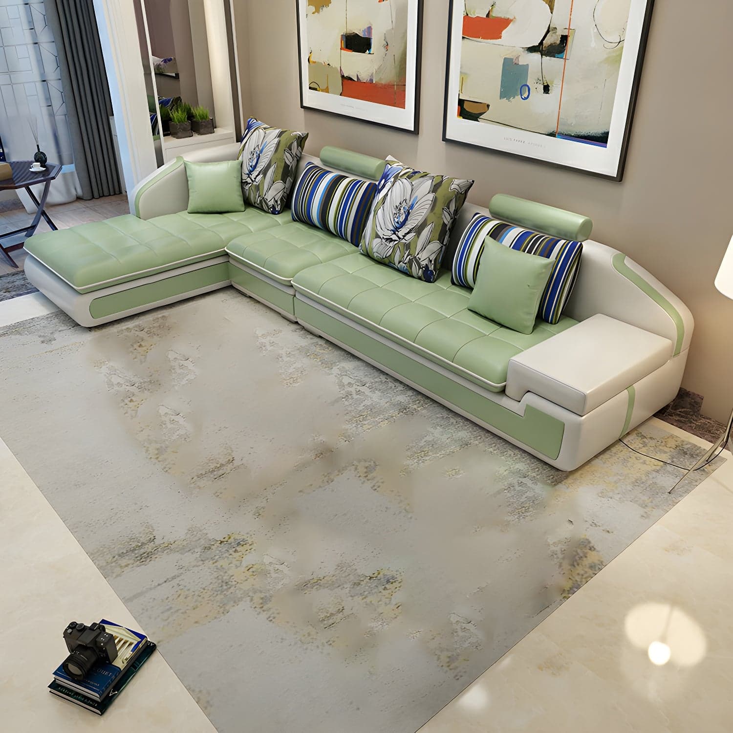 Modern Wood Frame L-Shaped Stationary Sofa Chaise in Tech Cloth with Pillow Back - image 5
