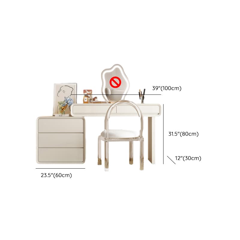 Standard Length Vanity Set with Upholstered Chair in Chalk, Synthetic Frame, and Lighted Mirror Including Seat - image 13