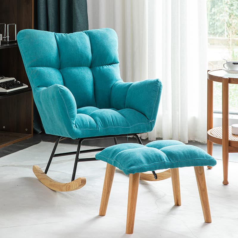 Modern Upholstered Rocking Chair with Tufted Seat - Natural Wood Legs for Stylish Home Decor