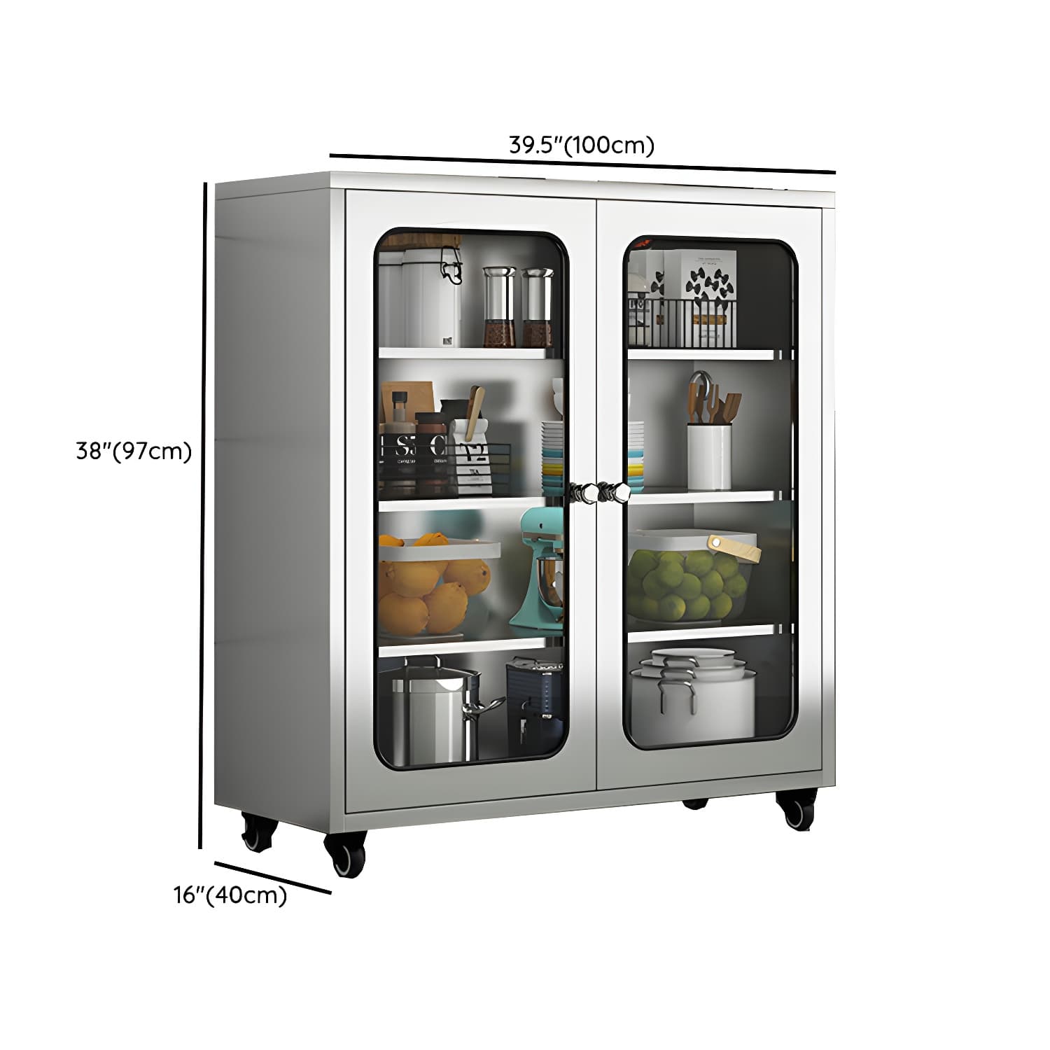 Chrome Stainless Steel Sideboard Cabinet with Cabinets, Adjustable Shelves, and Glass Doors - image 32