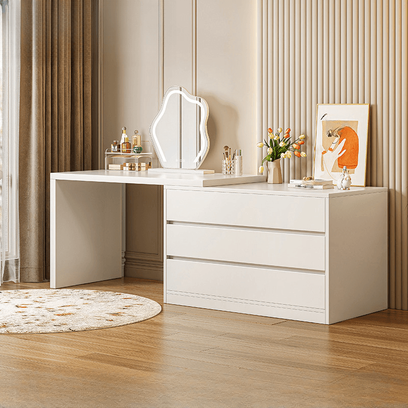 Chalk Modish Wood Makeup Vanity with Standard Length and Non-Upholstered Chair(s) - image 14