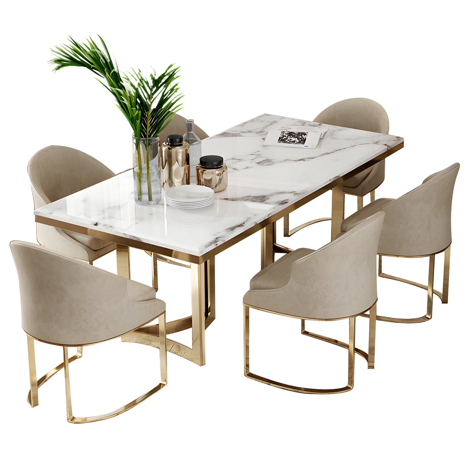 Traditional Luxury Dining Table Rectangle Double Pedestal Table with Gold Frame - image 9