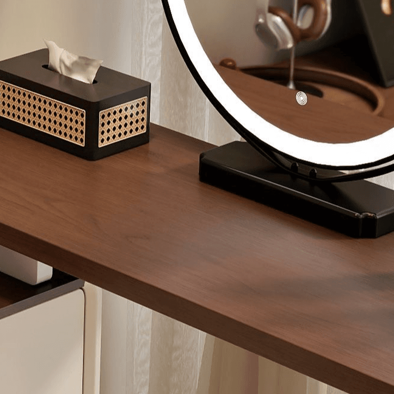 Large Vanity Set with White Seating, 6 Drawers, Mirror Lights, Seat, Lighting, and Scalable Telescopic Design - image 5