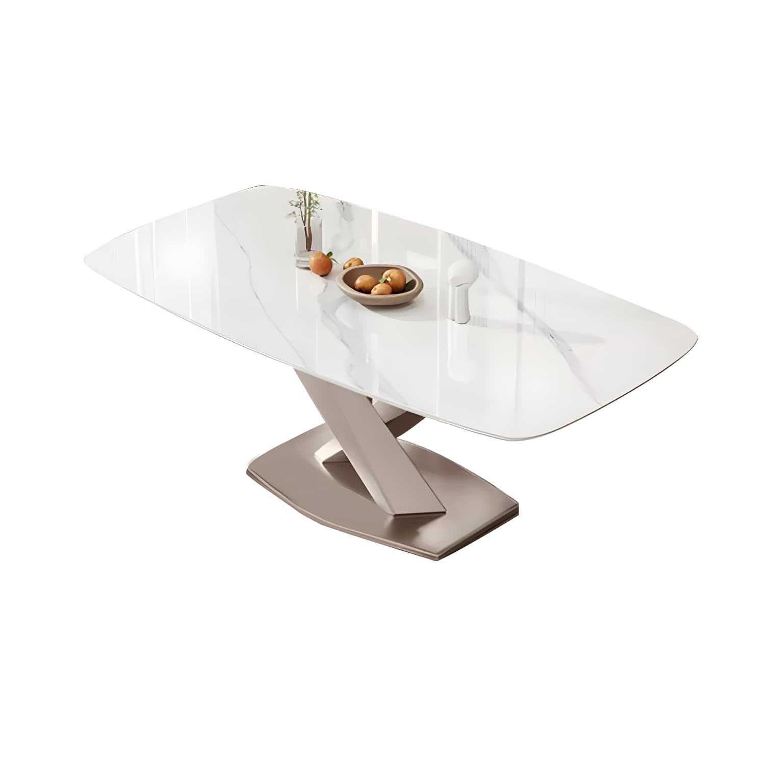 Modern Metal Dining Table in White with Pedestal Base and Violet Accents
