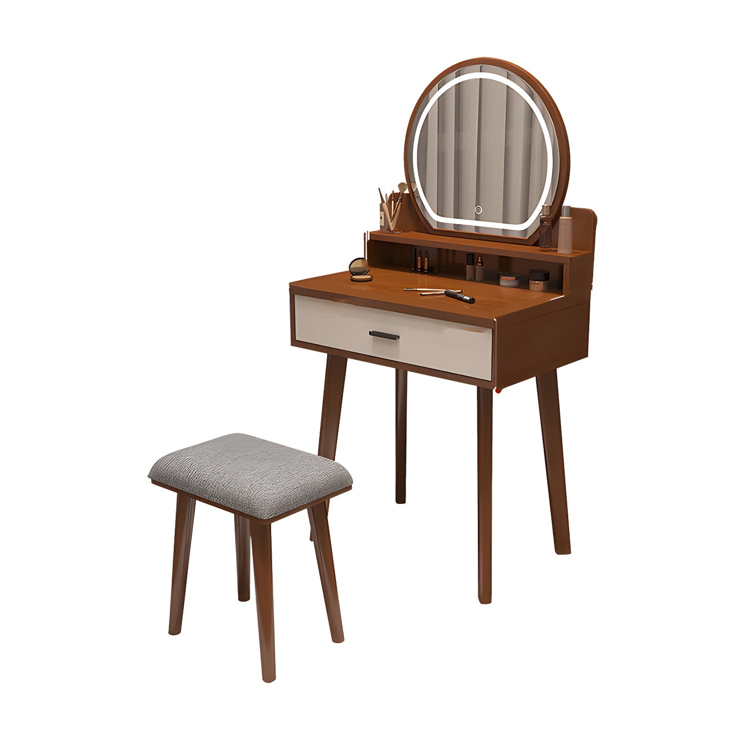 Traditional Bedroom With Drawer Solid Wood Lighted Mirror Make-up Vanity - image 17