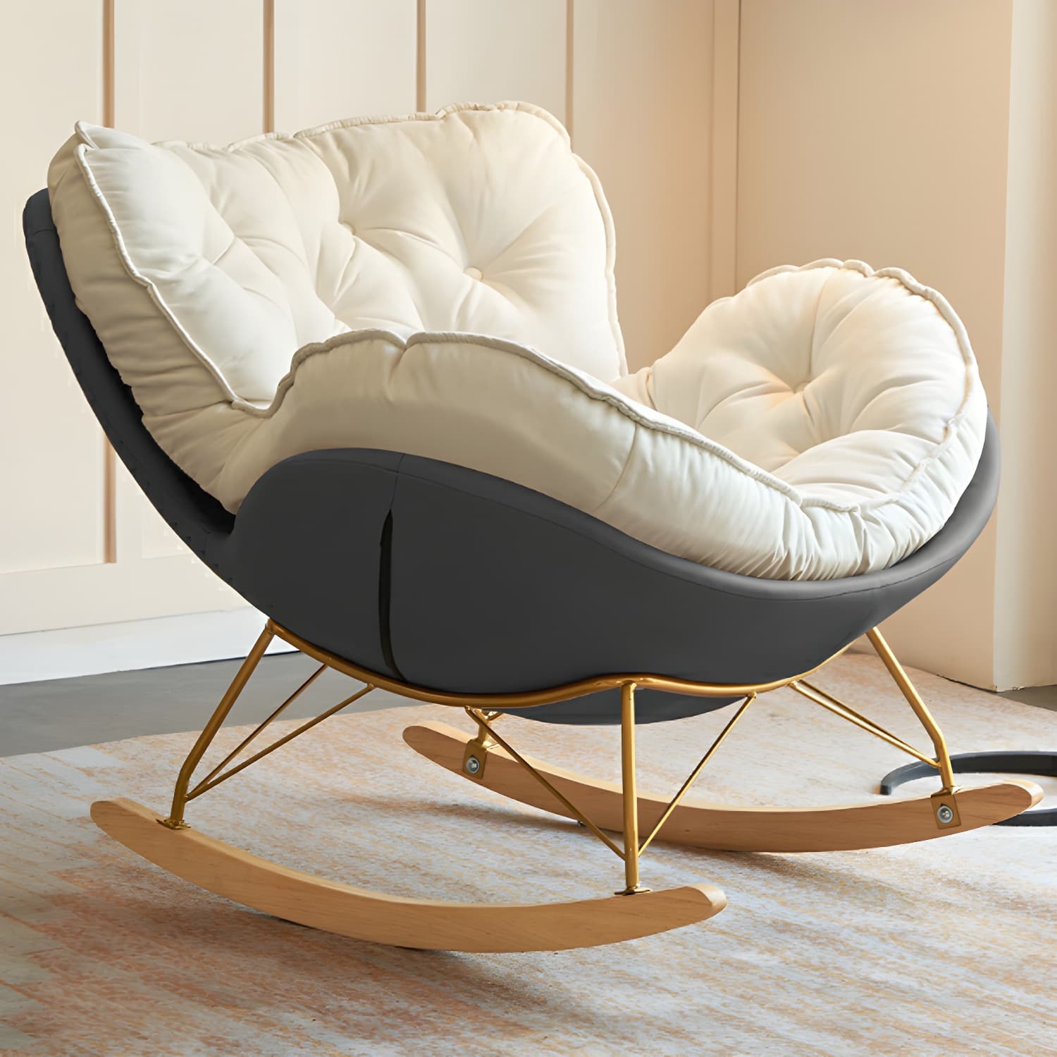 Stylish and Comfortable Modern Rocking Chair with Natural Wood Legs and Upholstered Track Arms