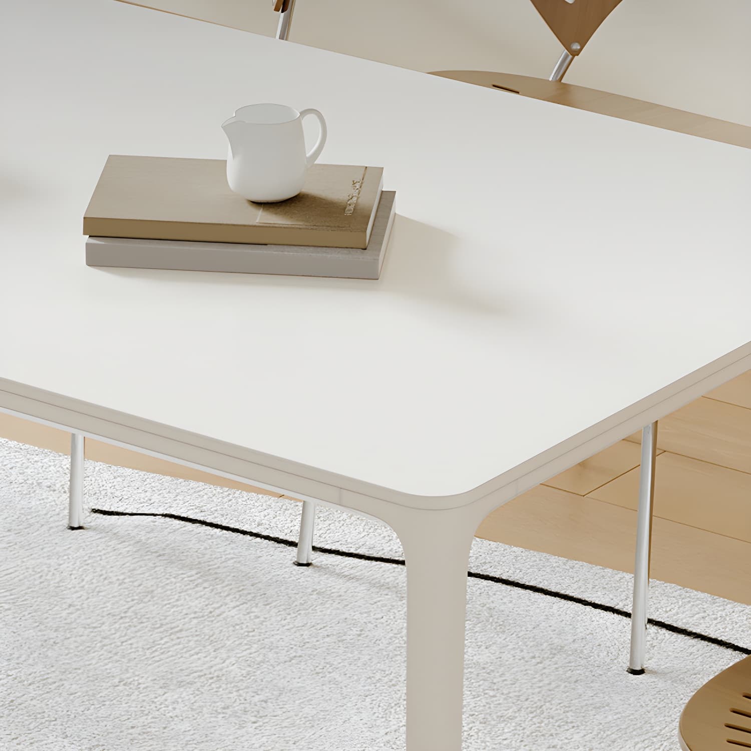 Modern Space Saving Rectangular White Stone Top with 4 Metal Legs - image 6