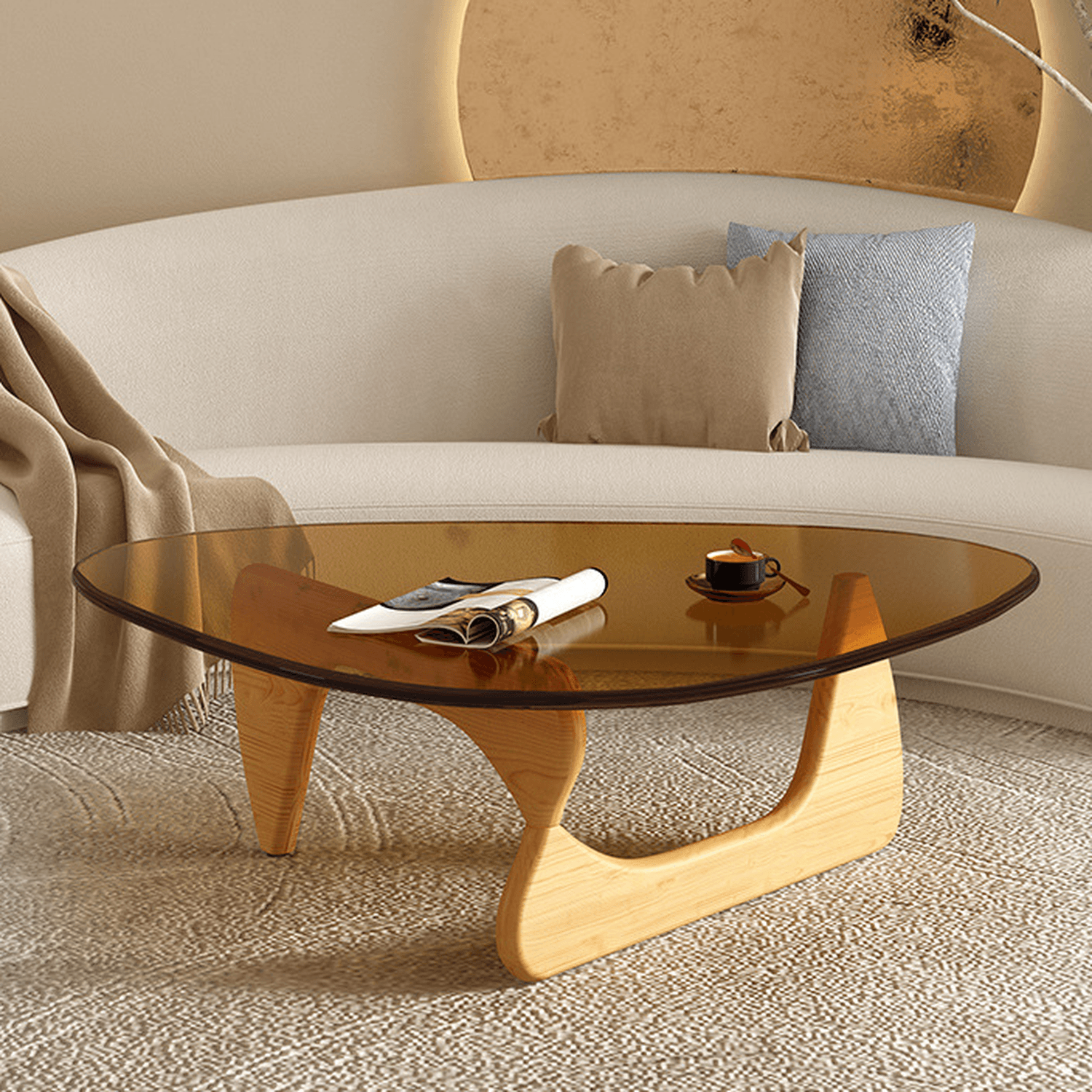 Simplistic Pennels Tempered Glass Single Side Table with Abstract Base Indoor Use