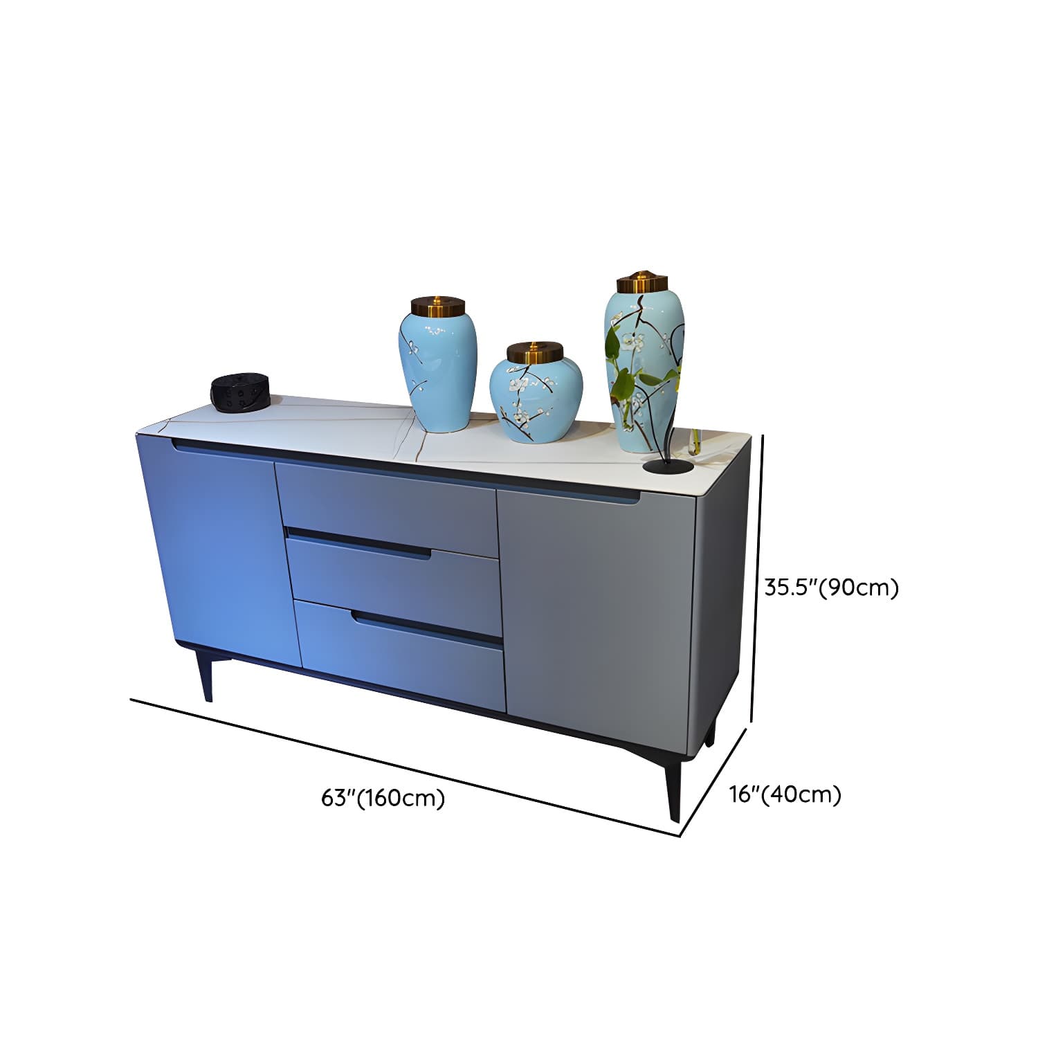 Modern Antique Finish Credenza 3 Drawer Sintered Stone Sideboard Cabinet - image 26