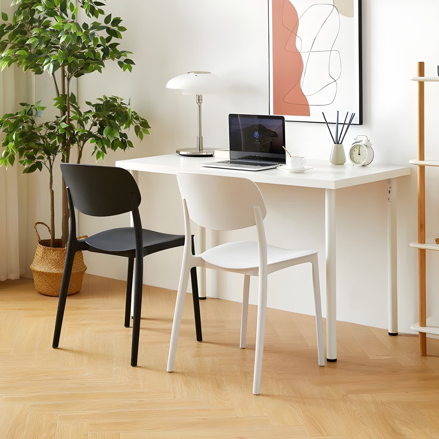 Scandinavian Stackable Armless Dining Chairs Plastic Open Back Dining Side Chair - image 24