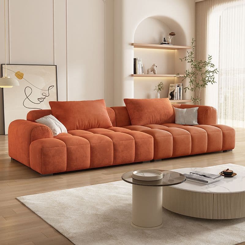 Vibrant Peony/Cerulean/Tangerine Color Sofa Couch with Round Arm and Concealed Support - image 13