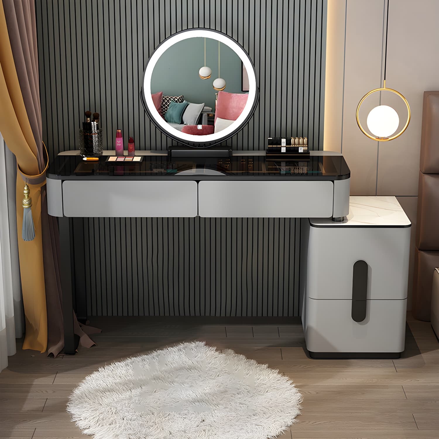 Glass Top Standing Makeup Vanity Set Lighted Mirror Makeup Vanity - image 6
