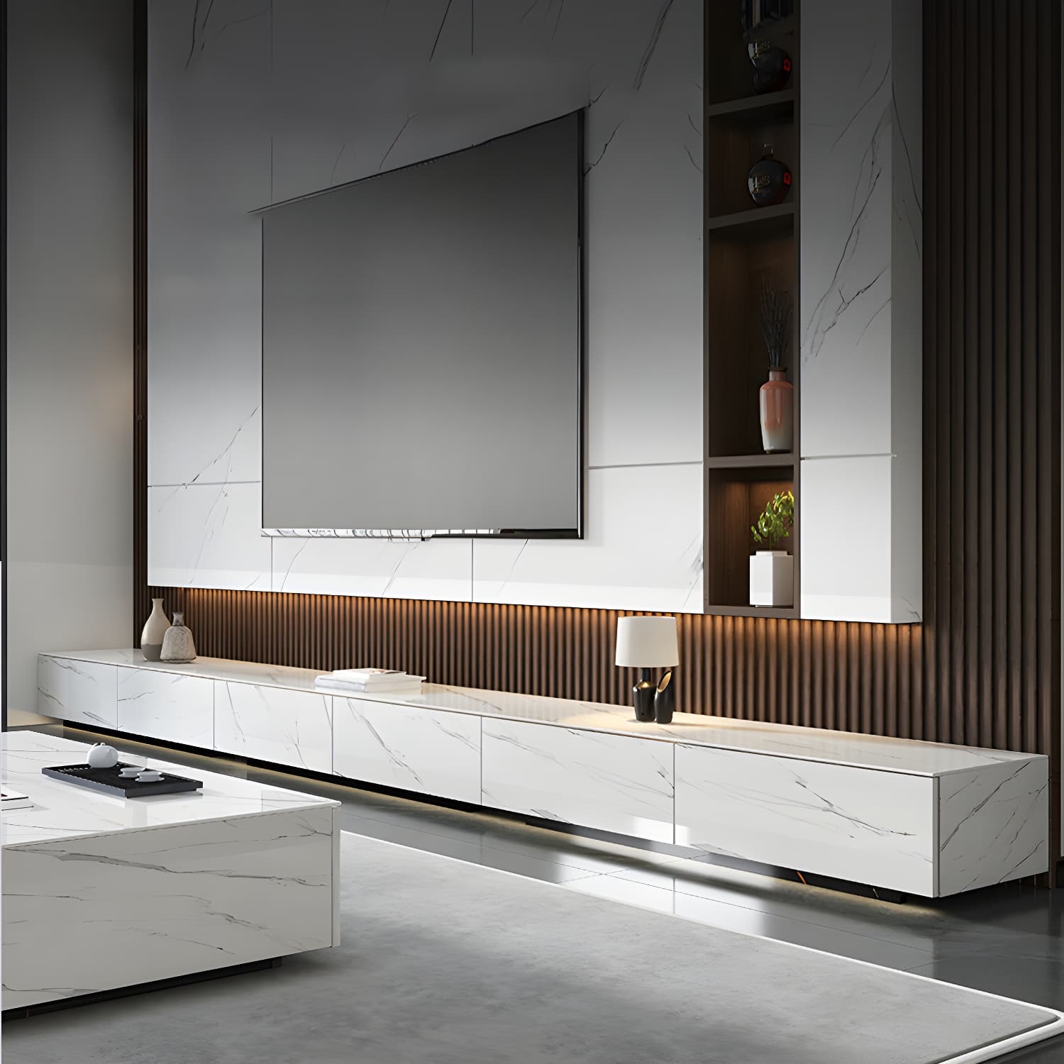 Contemporary 11.02"H TV Media Console Stand in White with Drawers - image 3