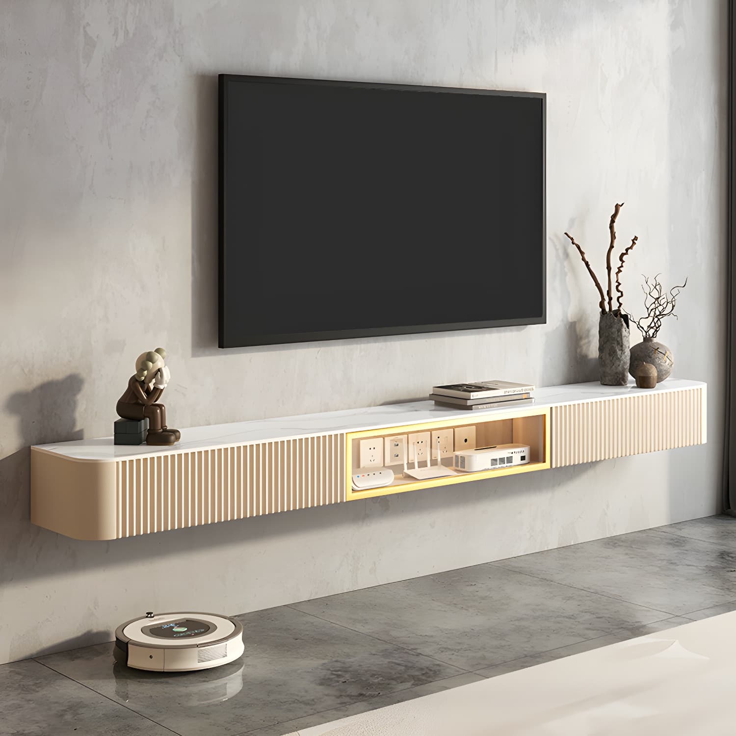 Wall-mounted Enclosed TV Storage Luxury Sintered Stone TV Cabinet - image 3