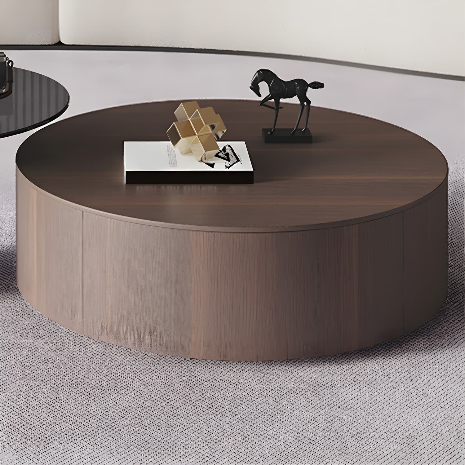 11"H Contemporary Coffee Table Round Coffee Cocktail Table with Drawer - image 9