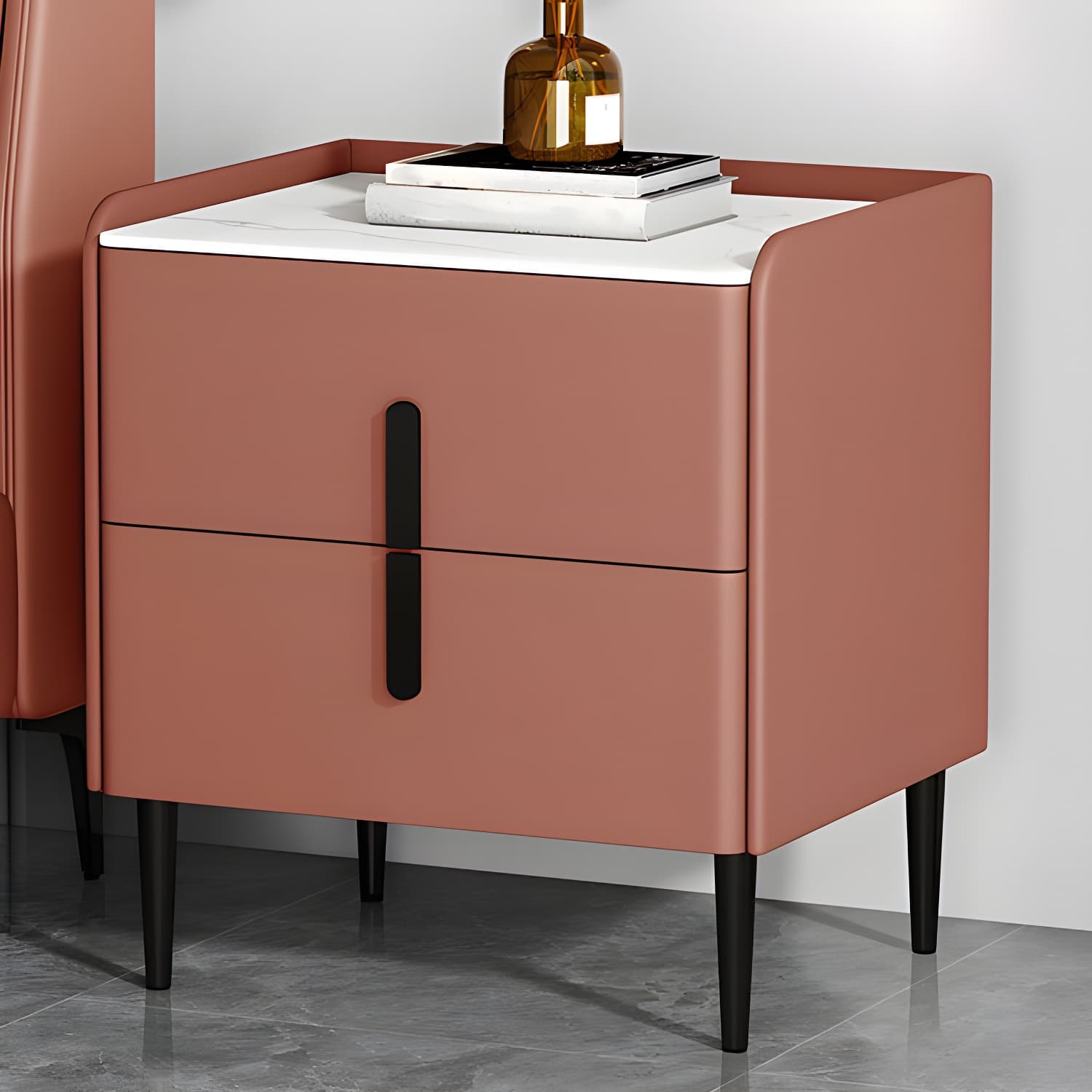 Stone Accent Table Nightstand Modern Bedside Cabinet for Bedroom - image 18
