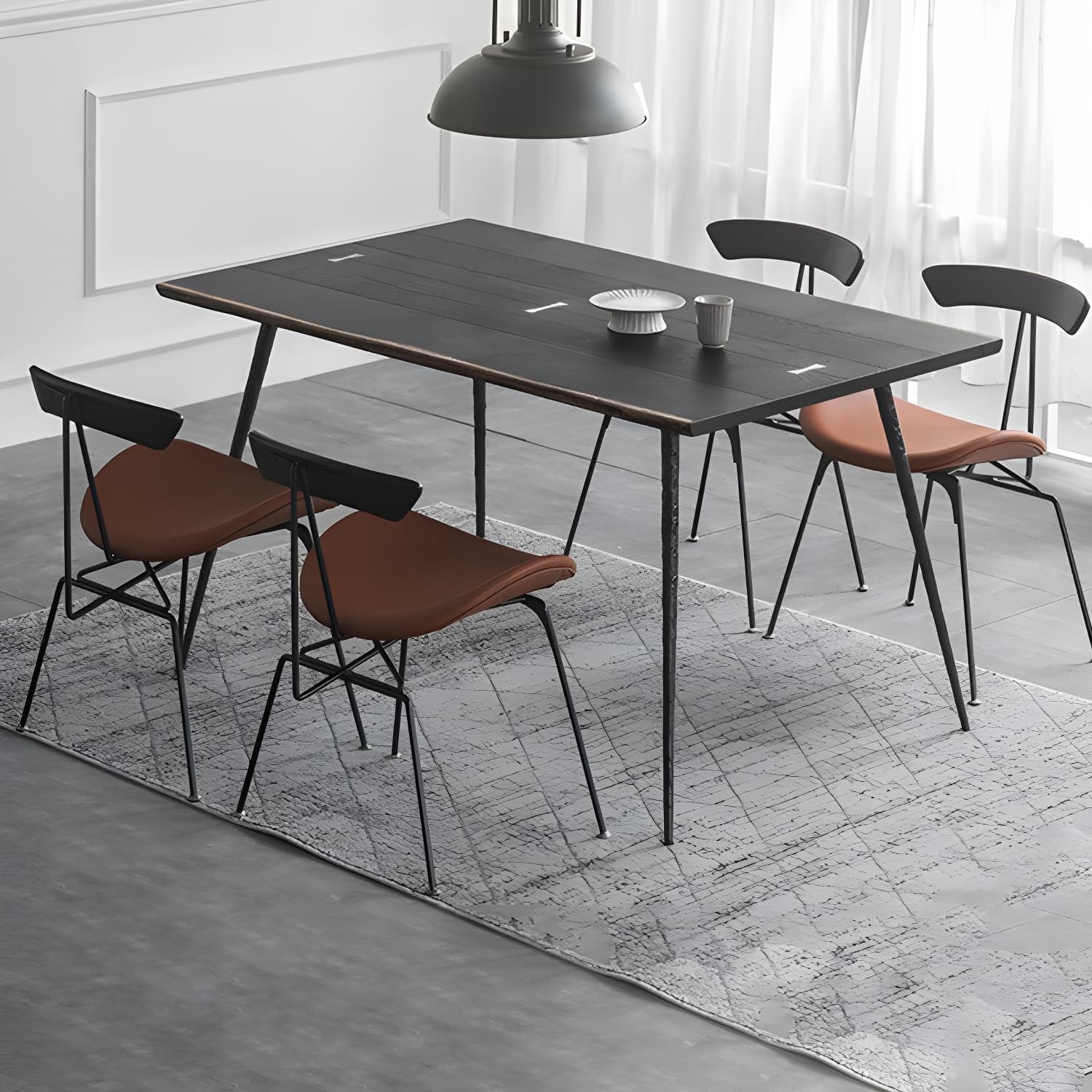 Black Oak Wood Dining Table Set 1/2/5 Pcs Industrial Metal Dinette Set for Home - image 4