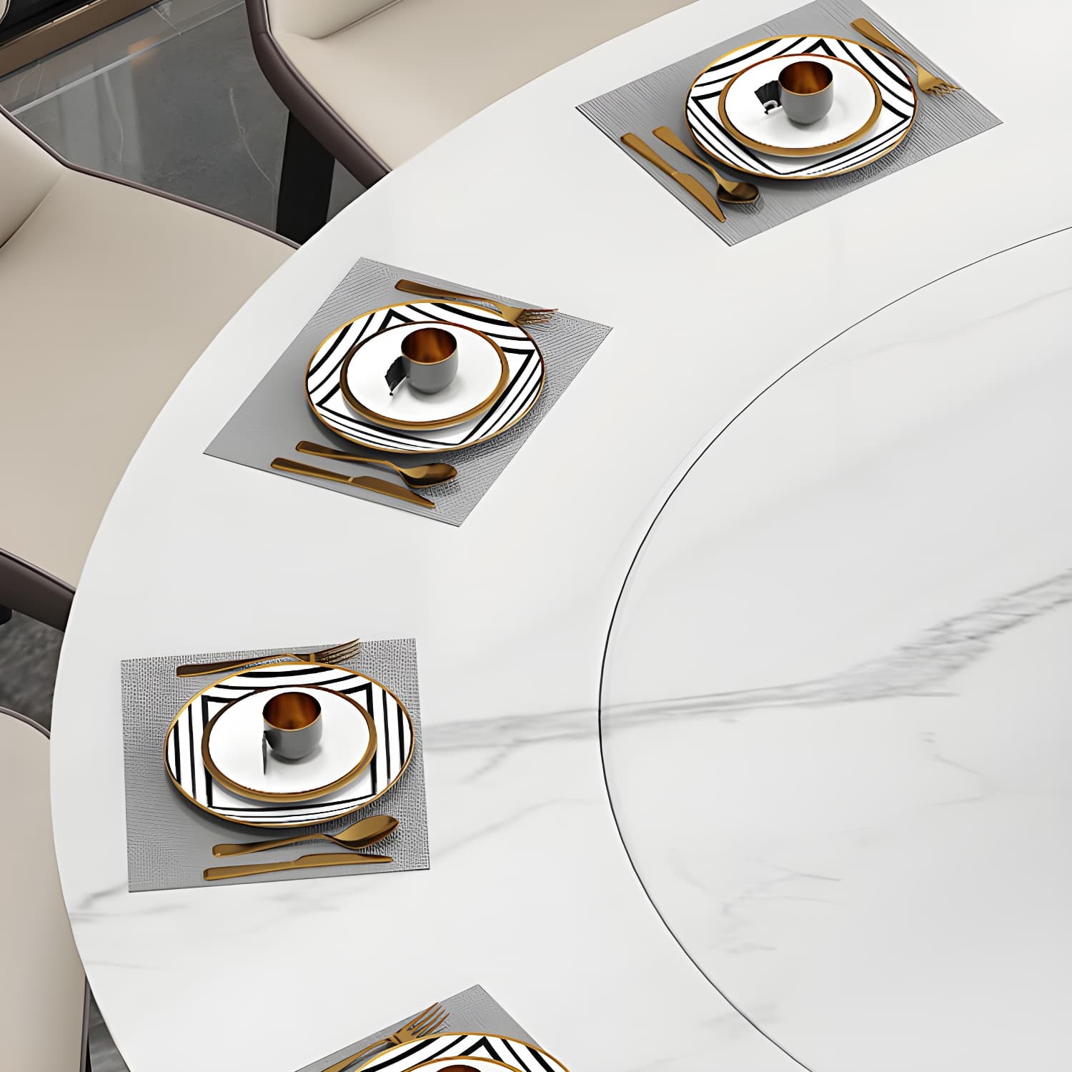 Modern Round Dining Table White and Black Metal Base Convertible Dining Table - image 7