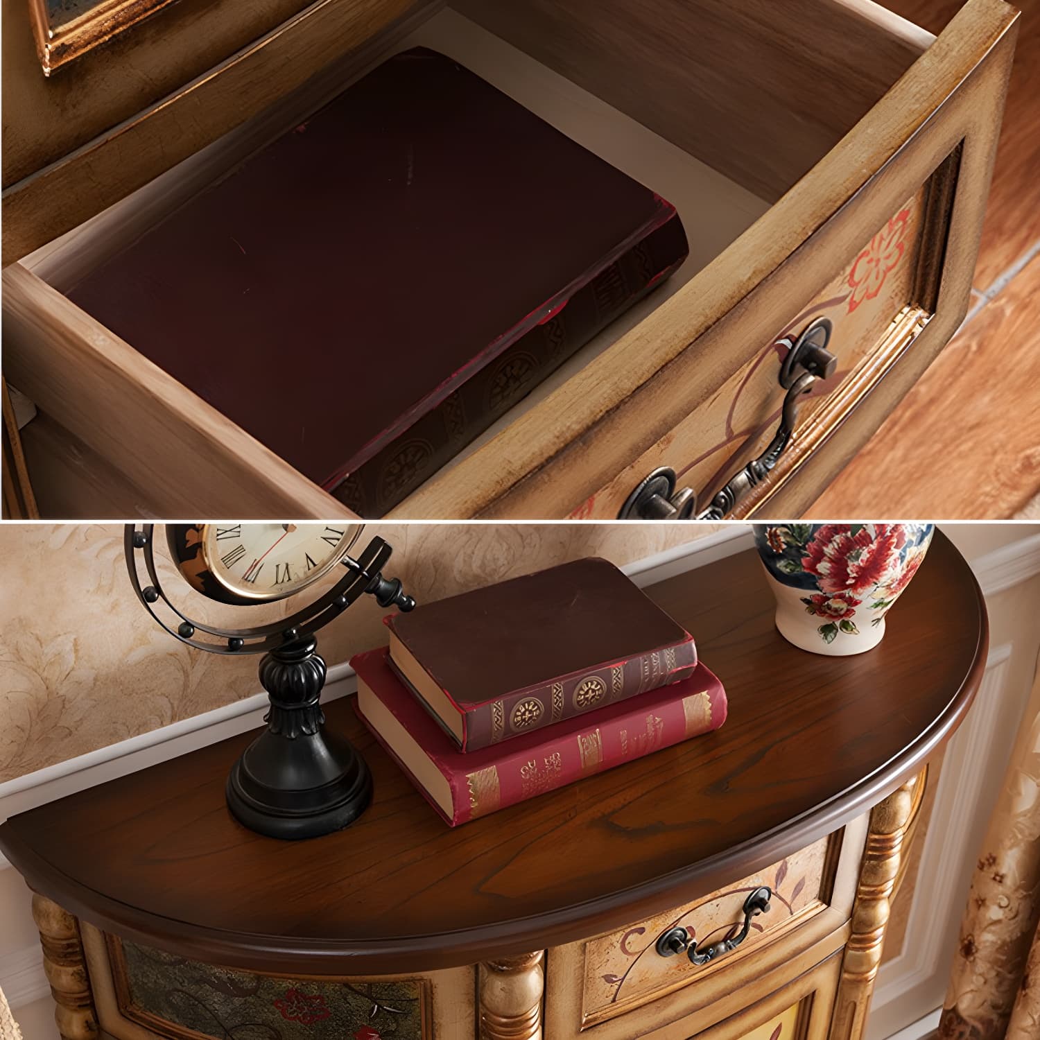 Industrial Bombe Accent Cabinet with Drawers and 2 Doors in Solid Wood - image 12